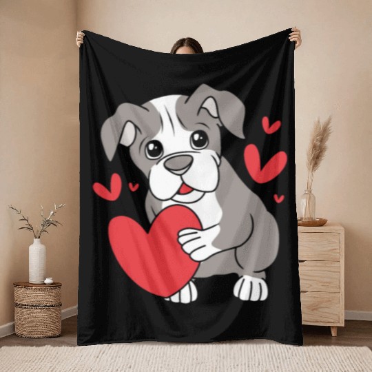 Cute Heart Puppy Boston Terrier Dog Throw Blankets