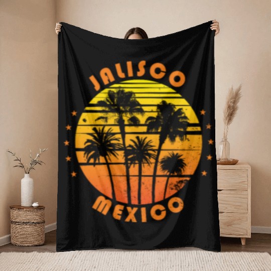Retro Jalisco Mexico Souvenir Vintage Palm Tree Throw Blankets