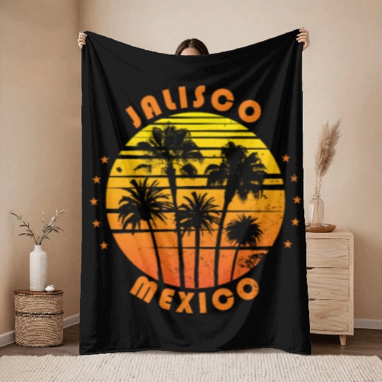 Retro Jalisco Mexico Souvenir Vintage Palm Tree Throw Blankets