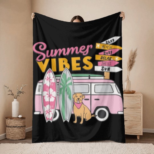 Summer Vibes Sand Beach Surf Relax Shells Sun Throw Blankets