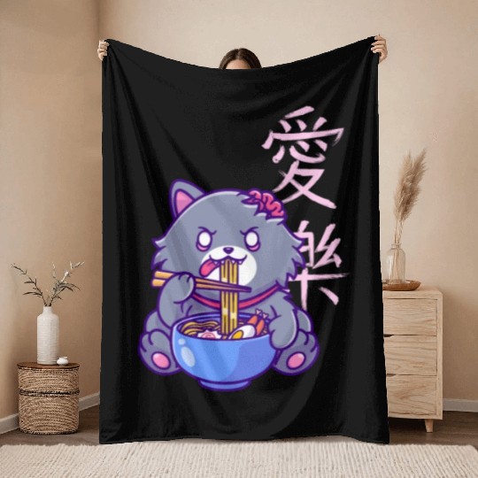 Anime China Cat Japan Ramen Noodles Noodle Fans Throw Blankets
