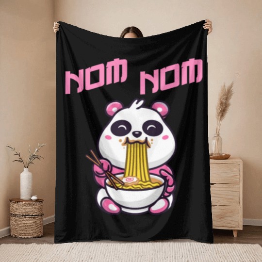 Nom Nom China Japan Panda Ramen Noodles Noodle Fan Throw Blankets