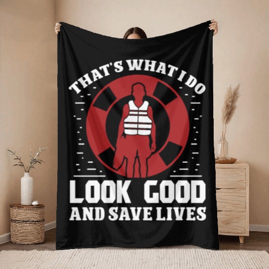 Lifeguard look good save lives swimming pool guard Throw Blankets