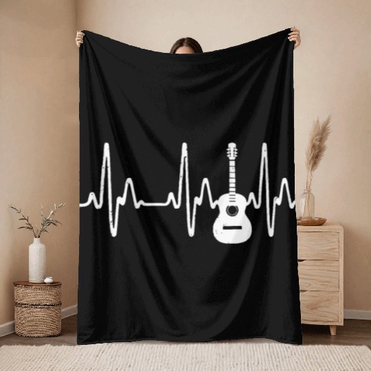 Acoustic Guitar Heartbeat - Guitar Musicianguitar Throw Blankets