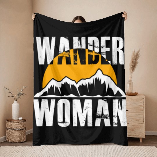 Wanderwoman Mountaineering Hiking Women Throw Blankets