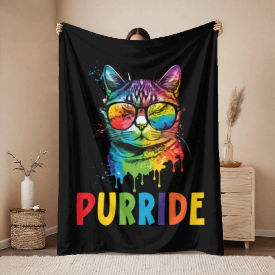 Purride Gay Rights Pride Month LGBTQ Cat Whisperer Throw Blankets