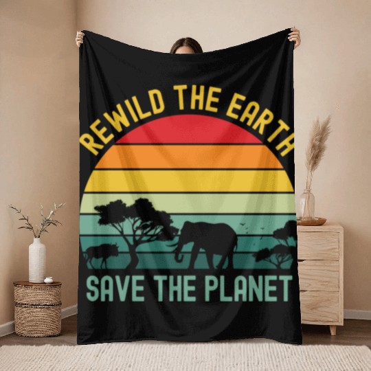 Earth Day Rewild The Earth Save The Planet Nature Throw Blankets