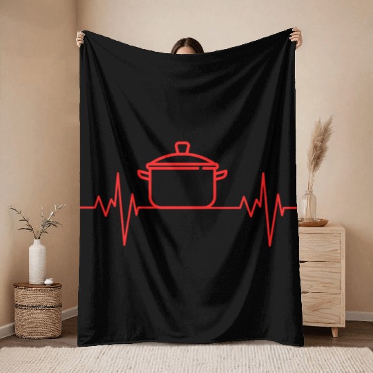 Passion Cooking / Eating / Baking Heartbeat ECG Throw Blankets