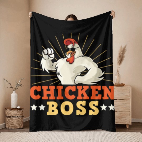 Funny Farmer Animal Pet Chicken Boss Chickens Throw Blankets