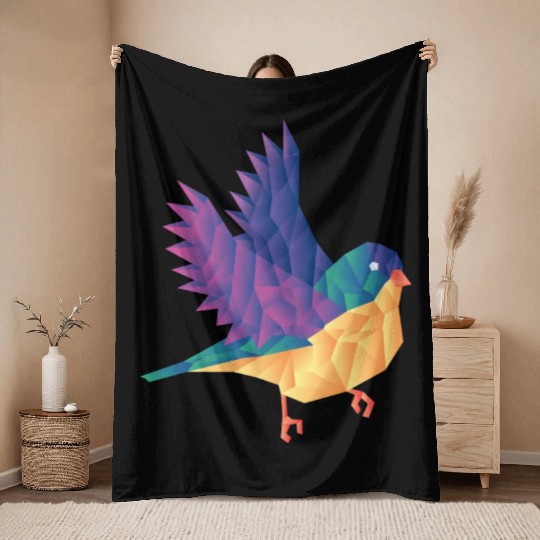 Polygon Shape Multi Colored Bird Pattern Nature Throw Blankets