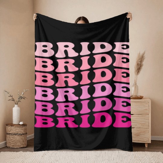 Retro BRIDE Throw Blankets Wedding pink Bridal Party Throw Blankets