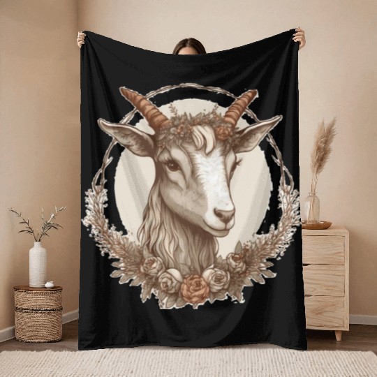 Flower Crown Goat Floral Farm Animal Pet Throw Blankets