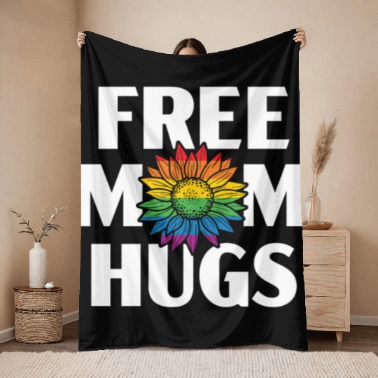 Free Mom Hugs Rainbow Pride Month LGBTQ Gay Pride Throw Blankets