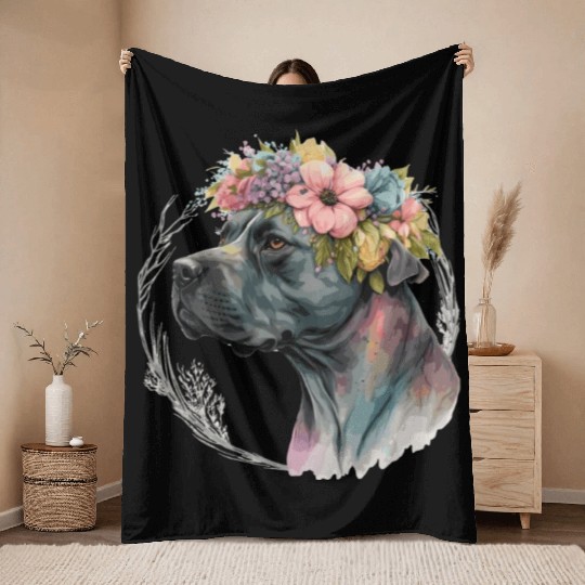 Cute Cane Corso Flower Crown Pet Dog Breed Puppy Throw Blankets