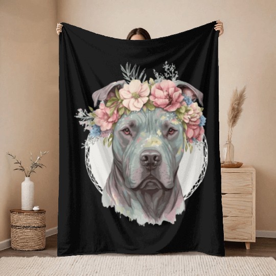 Cute Cane Corso Flower Crown Pet Dog Puppy Throw Blankets