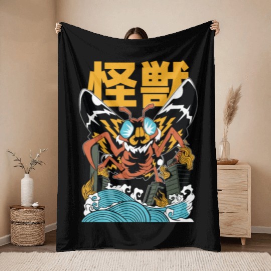 Kaiju Moth Throw Blankets