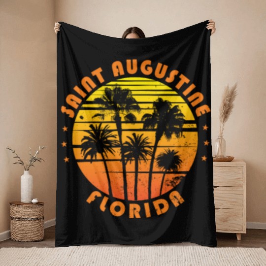 Retro Saint Augustine Florida Souvenir Vintage Throw Blankets