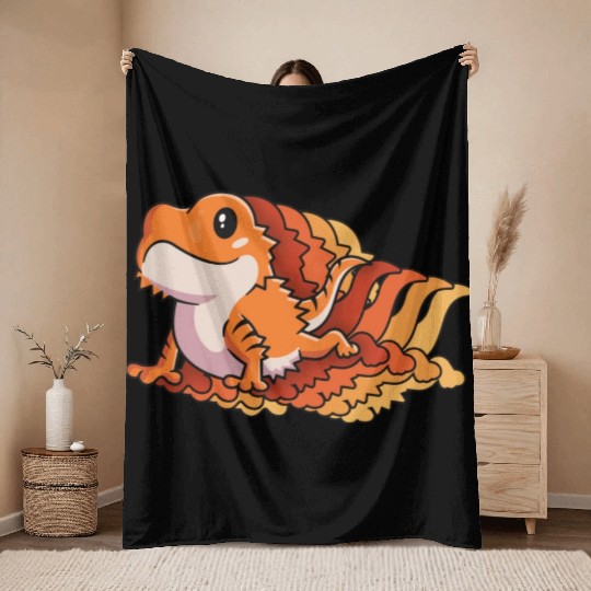 Retro Gift For Bearded Dragon Owner Lizard Lover Throw Blankets