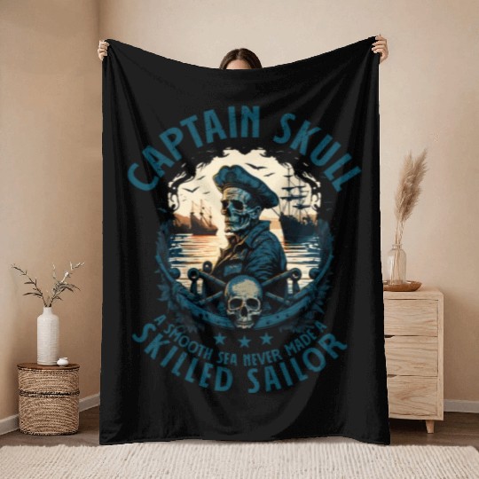 Pirate Captain Skull Sailor Fisherman Throw Blankets