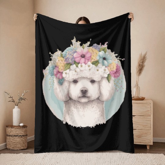 Cute Bichon Frise Flower Crown Pet Dog Floral Pupp Throw Blankets
