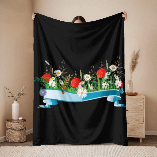 colorful spring meadow with flowers and insects Throw Blankets