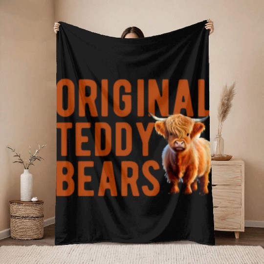 Original Teddy Bears Highland Cow Scottish Cattle Throw Blankets