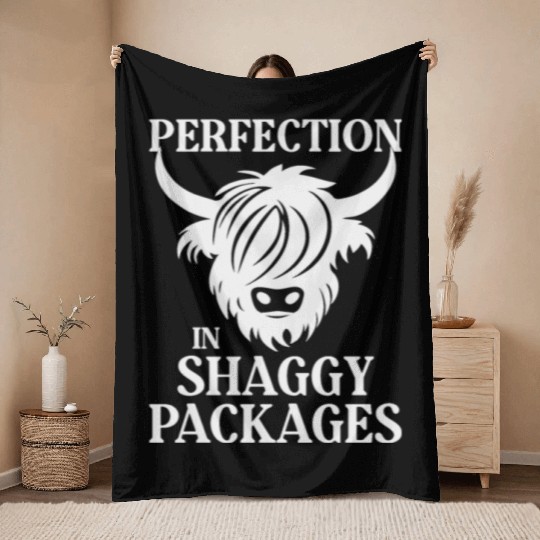 Perfection In Shaggy Packages Highland Cow Throw Blankets