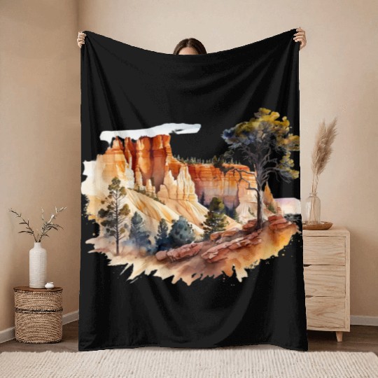 Bryce Canyon Watercolor Wonderland Throw Blankets