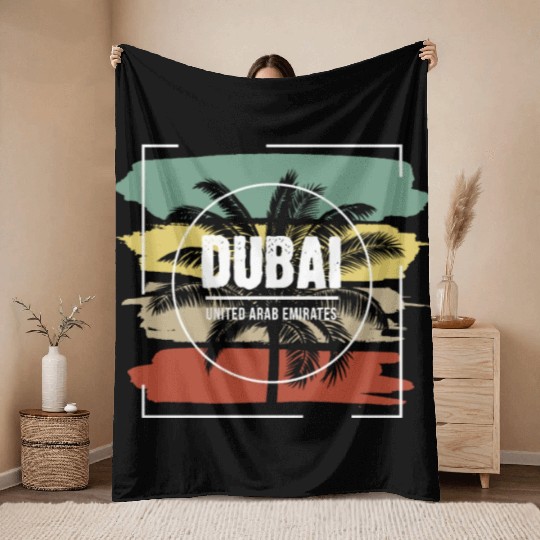 Dubai United Arab Emirates Artistic Palm Tree Throw Blankets