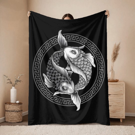 Yin Yang Koi Fish Throw Blankets