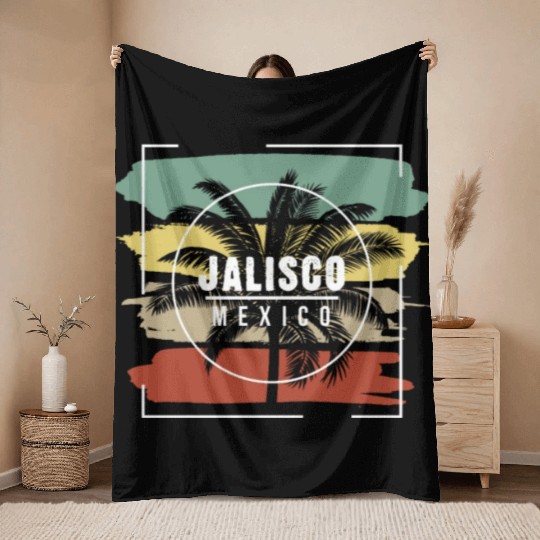 Jalisco Mexico Artistic Palm Tree Retro Throw Blankets