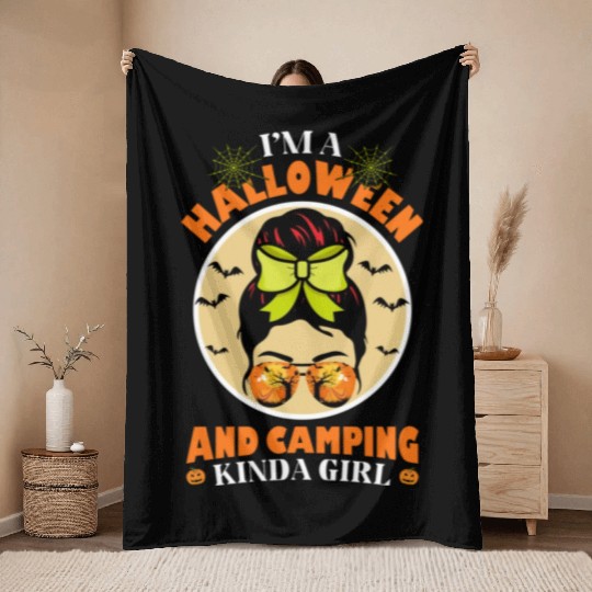 Im a Halloween And Camping Kinda Girl Trick or Tre Throw Blankets