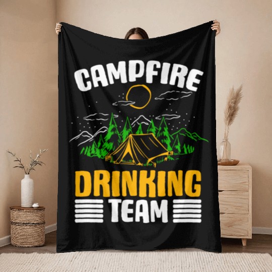 Campfire Drinking Team Camping Lover Camper Beer Throw Blankets