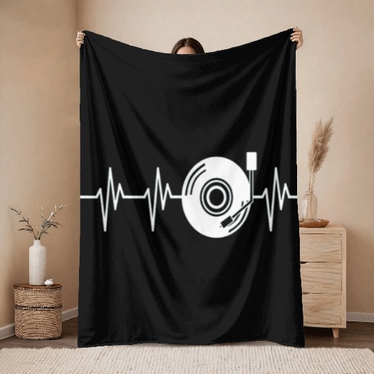 Vinyl Heartbeat Funny Disk Jockey DJ Gift Throw Blankets