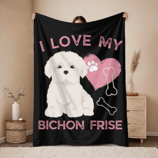 Cute puppy Bichon Frise Valentines Dog lover dogs Throw Blankets