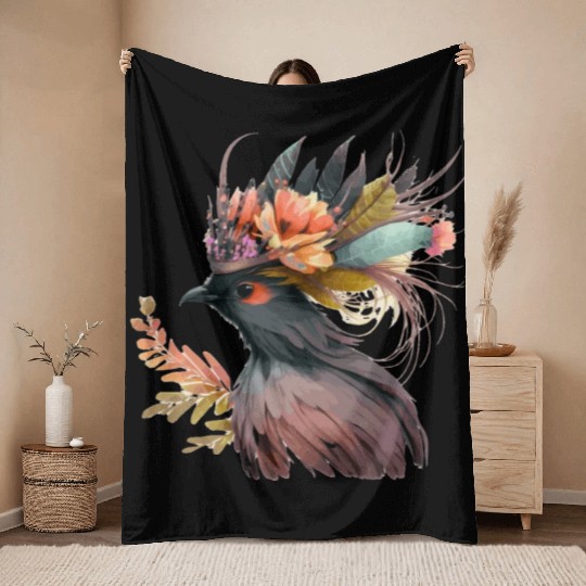 Cute Bird Of Paradise Bird Flower Crown Pet Birds Throw Blankets