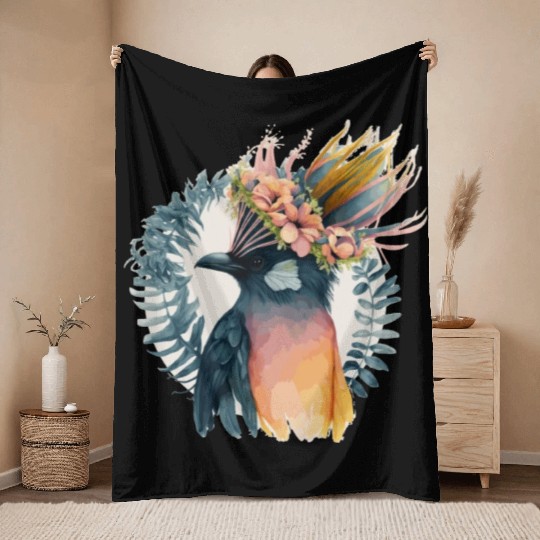 Cute Bird Of Paradise Bird Flower Crown Pet Birds Throw Blankets