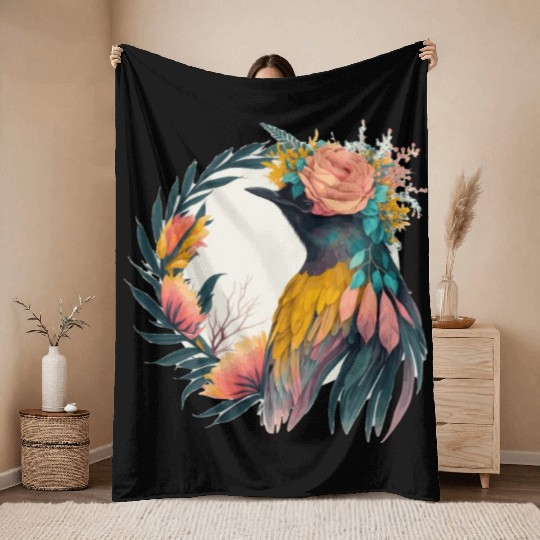 Cute Bird Of Paradise Bird Flower Crown Pet Birds Throw Blankets