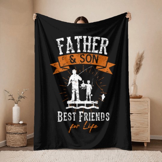 Fisherman Dad Daddy And Son Fishing Fathers Day Ou Throw Blankets