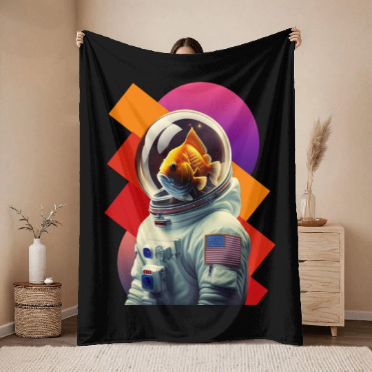 First Adventure with the Brave Goldfish Astronauts Throw Blankets