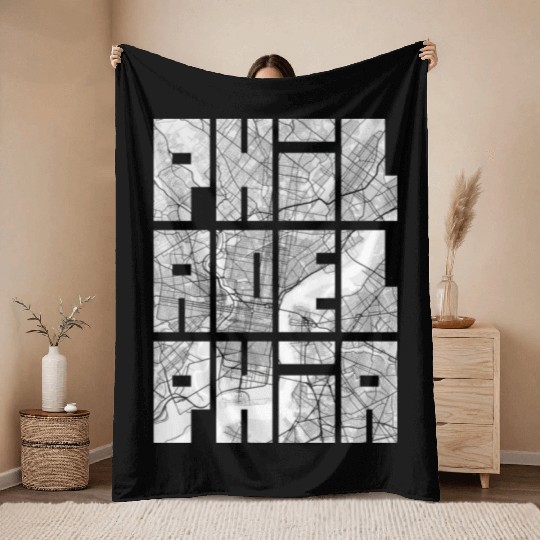 Philadelphia USA City Map Typography Light Throw Blankets