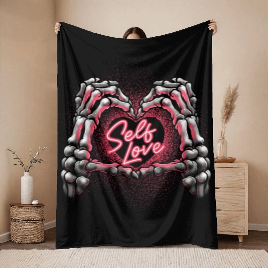 Self Love Bones Heart Throw Blankets