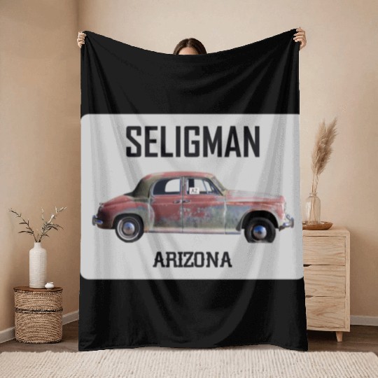 Old car city of Seligman in Arizonna, US Route 66 Throw Blankets