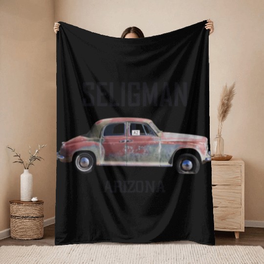Old car city of Seligman in Arizonna, US Route 66 Throw Blankets