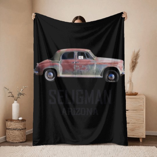 Old car city of Seligman in Arizonna, US Route 66 Throw Blankets