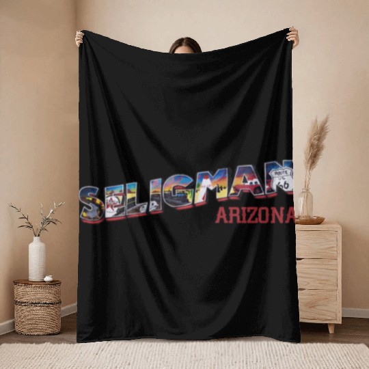 City of Seligman in Arizonna, US Route 66 Throw Blankets