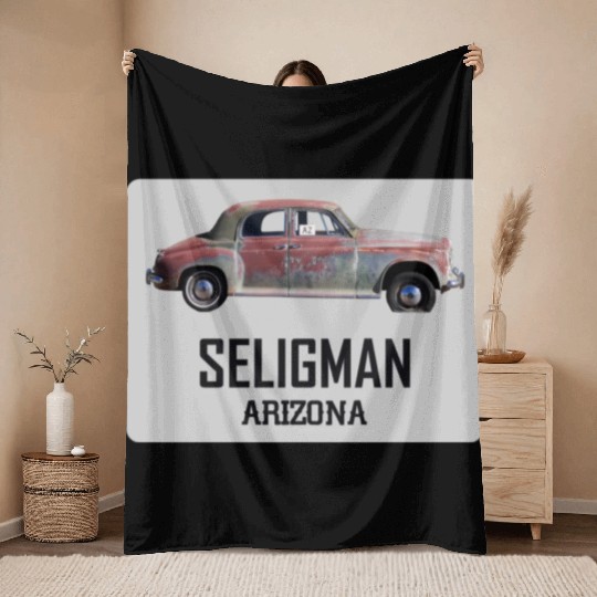 Old car city of Seligman in Arizonna, US Route 66 Throw Blankets