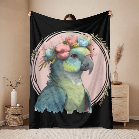 Cute Hahn's Macaw Bird Flower Crown Pet Birds Throw Blankets