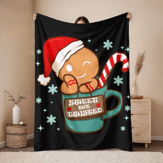 Sweet But Twisted Christmas Candy Cane Gingerbread Throw Blankets