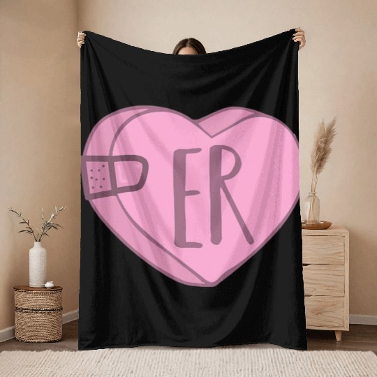 Cute ER Nurse Candy Heart for Valentines Day Scrub Throw Blankets